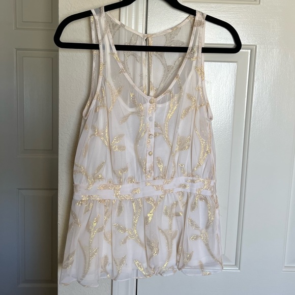White/Gold Lined Blouse - Picture 1 of 3
